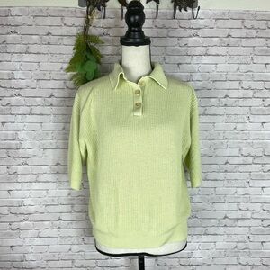 Vintage Norm Thompson Yellow Green Linen Knit Polo Knit Top